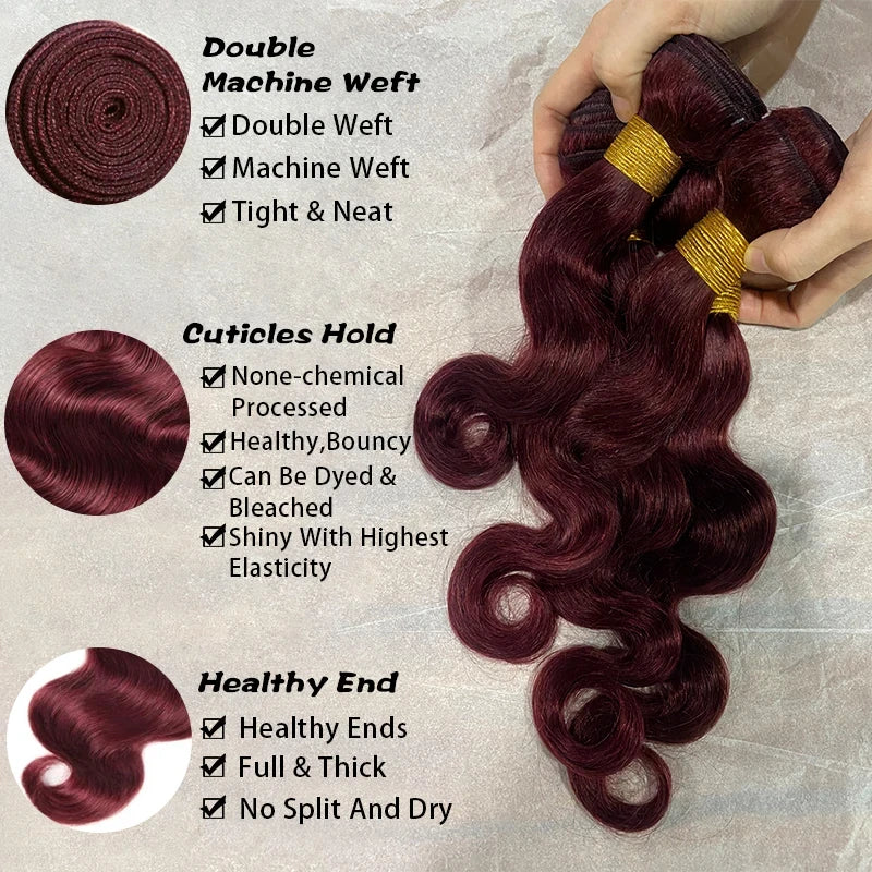 Burgundy Body Wave Human Hair Bundles