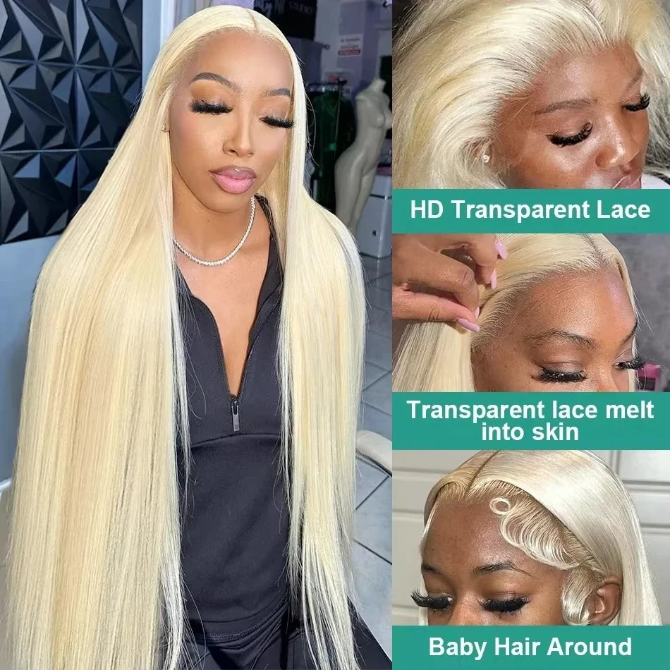 Straight Blonde Human Hair Lace Front Wig