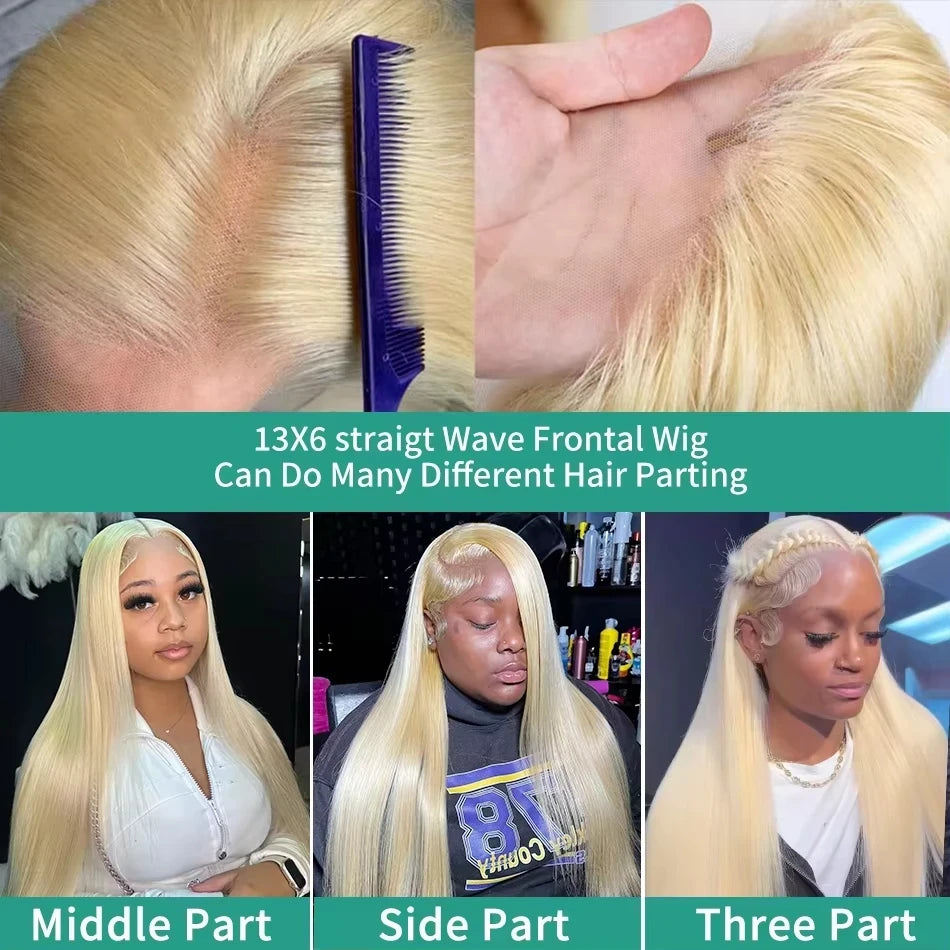 Straight Blonde Human Hair Lace Front Wig